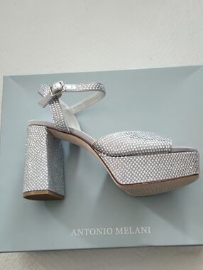 ANTONIO MELANI Rhinestone Satin Platform Sandals